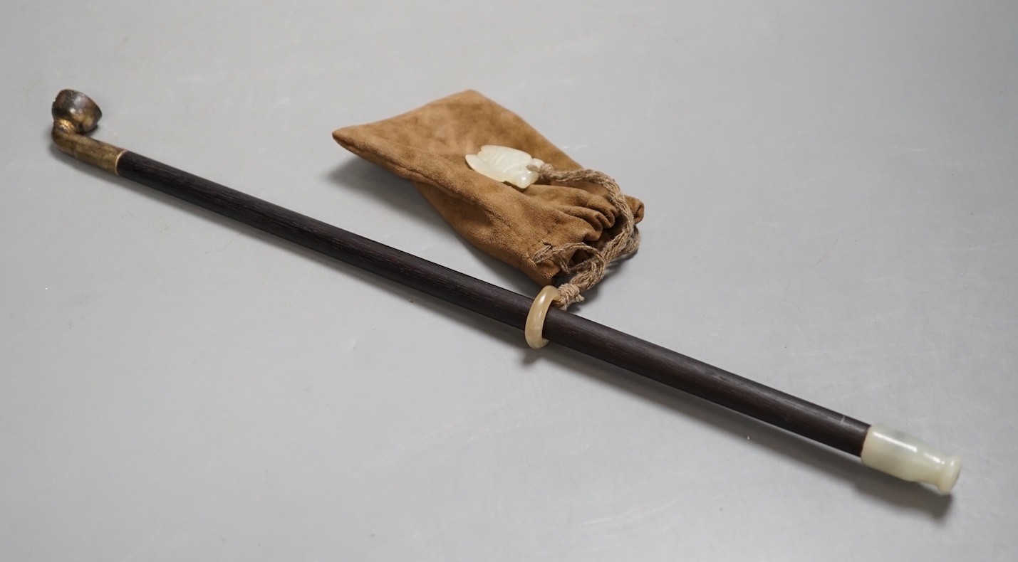 A Chinese jade mounted tobacco pipe